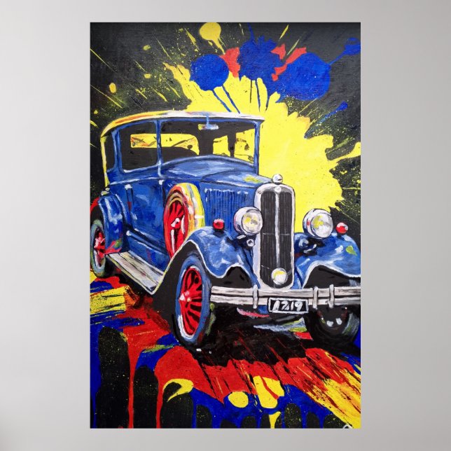 Poster retro móvel, automóvel, vintage, (Frente)