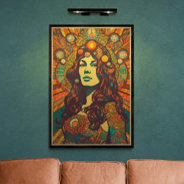 Poster Retro-Mulher Retrato Arte AI | Psicodélica