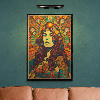Poster Retro-Mulher Retrato Arte AI | Psicodélica