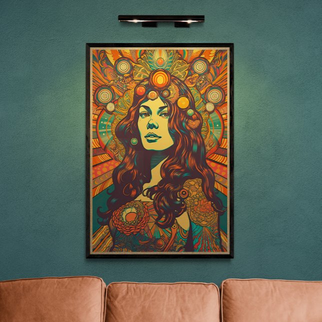 Poster Retro-Mulher Retrato Arte AI | Psicodélica (Criador carregado)