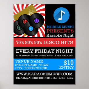 Poster Retro Music Design, Anúncio de eventos do Karaoke