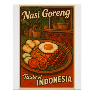 Pôster Retro Nasi Goreng Poster - Arroz Frito Indonésia