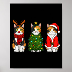Poster Retro Natal Gato Calico Papai Noel Rena