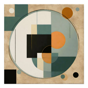 Pôster Retro Negrito: Círculos de Abstrato e Retângulos