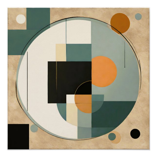 Pôster Retro Negrito: Círculos de Abstrato e Retângulos (Frente)