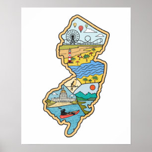 Poster Retro New Jersey Cape May Atlantic City Souvenir