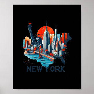 Poster Retro New York Skyline Silhouette 