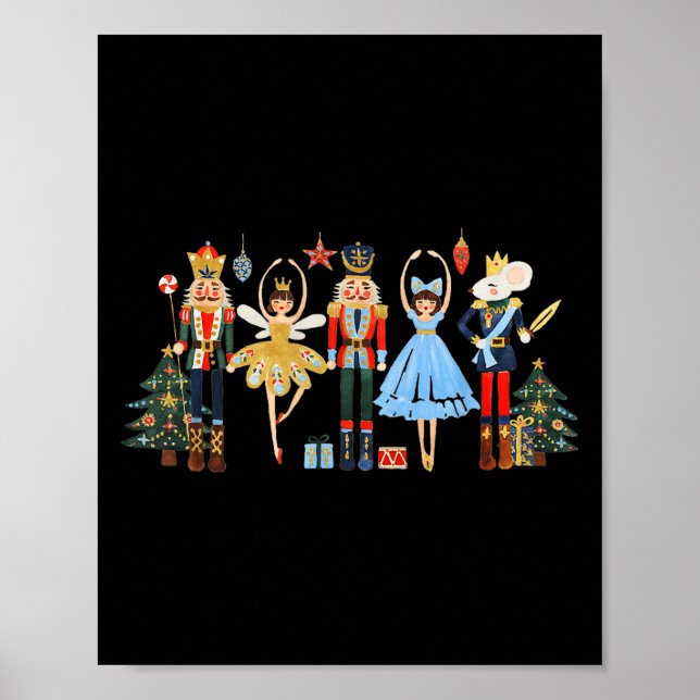 Poster Retro Nutcracker Ballet Christmas Tree Shirts For  (Frente)