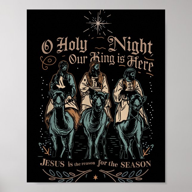 Poster Retro O Holy Night Our King Is Here Christian Reli (Frente)