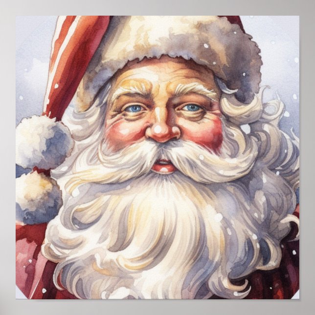 Poster Retro Papai Noel num Natal Red Hat (Frente)