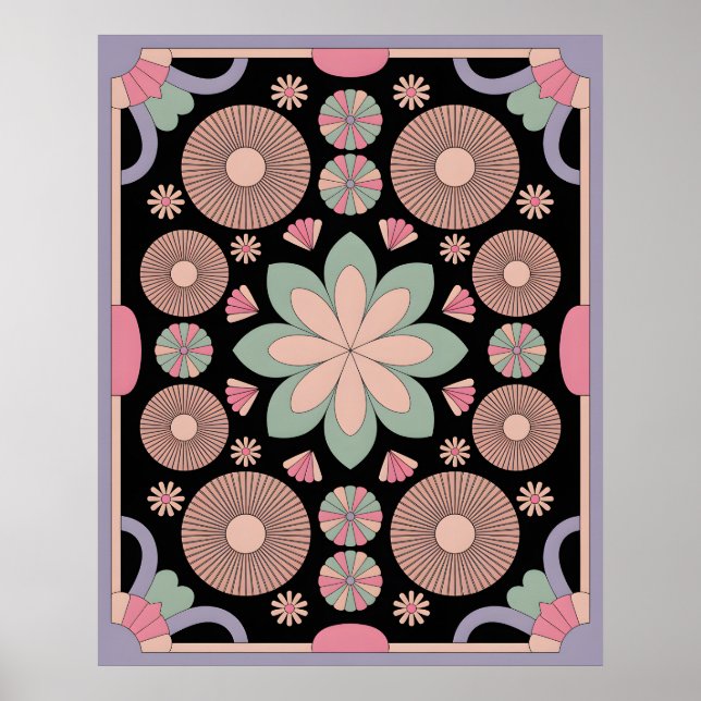 Poster Retro Pastel Floral Mandala Symmetry (Frente)