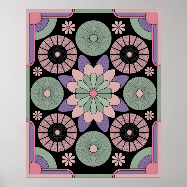 Poster Retro Pastel Floral Mandala Symmetry (Frente)