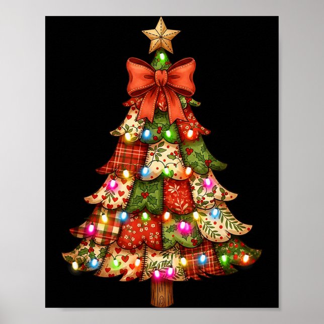 Poster Retro Patchwork Bow Christmas,rustic Country Chris (Frente)