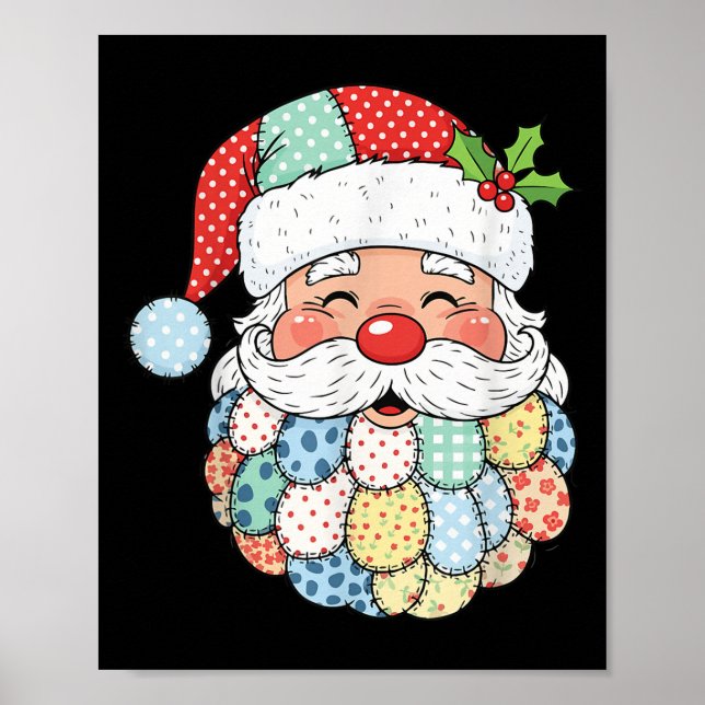 Poster Retro Patchwork Santa Claus Christmas Preppy Xmas  (Frente)