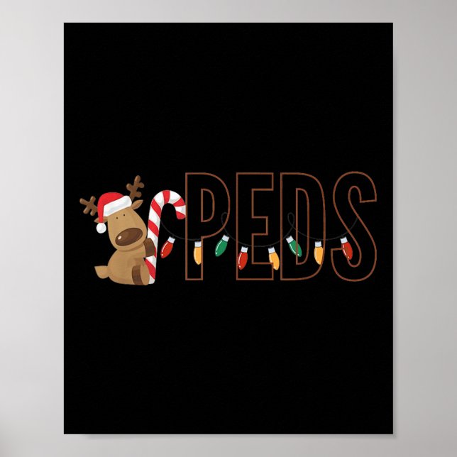 Poster Retro Pediatrics Christmas Lights Reindeer Peds Nu (Frente)