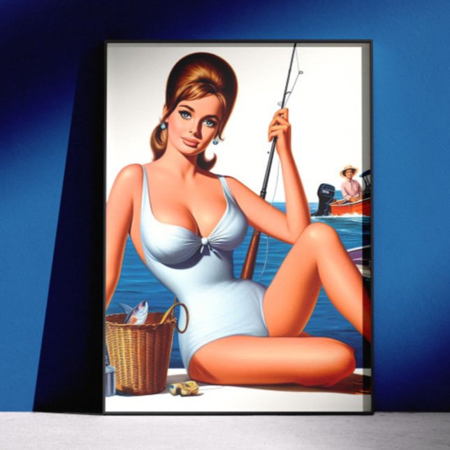 Poster Retro Pescaria Pin-up (Criador carregado)