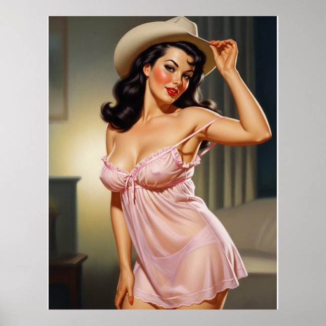 Poster Retro Pin-up Girl with Cowboy hat (Frente)