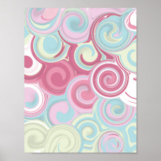 Poster Retro Pink and Mint Green Spiral Geometric Pattern