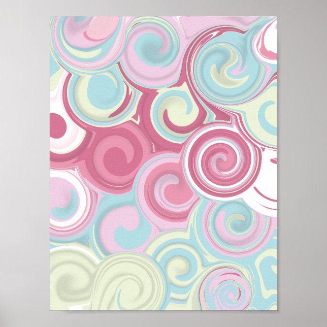 Poster Retro Pink and Mint Green Spiral Geometric Pattern (Frente)