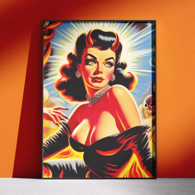 Pôster Retro Pinup Diabólico (Criador carregado)