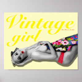 Pôster Retro Pinup Girl Art Nostalgage Vintage Girl Yello