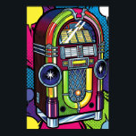 Poster Retro Pop Art Jukebox<br><div class="desc">Um gráfico de alta qualidade de uma jukebox retrô em um estilo de arte pop. O design apresenta contornos pretos grossos e cores arrojadas,  vibrantes e intermitentes.</div>
