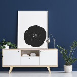 Poster Retro Poppy Vintage Arte Floral a Preto e Branco<br><div class="desc">Impressão de bloco ousado de uma flor de papoila moderna minimalista e sobredimensionada em preto e branco</div>