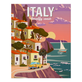 Pôster Retro Poster Italy, Mediterranean romantic view