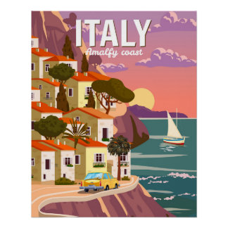 Pôster Retro Poster Italy, Mediterranean romantic view