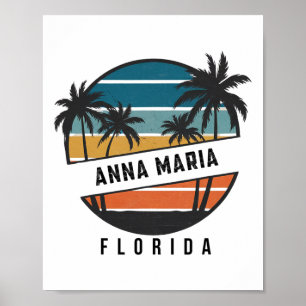 Poster Retro Praia Anna Maria Flórida Prancha de Surfe Su