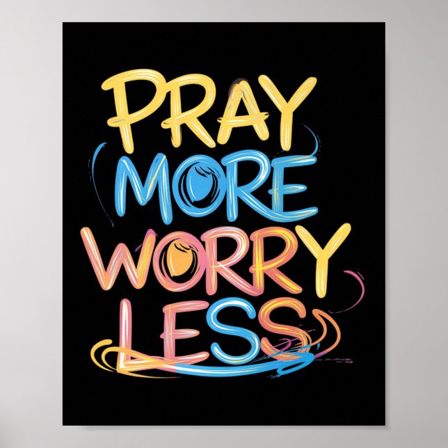 Poster Retro Pray More Worry Less Christian Faith Men Wom (Frente)