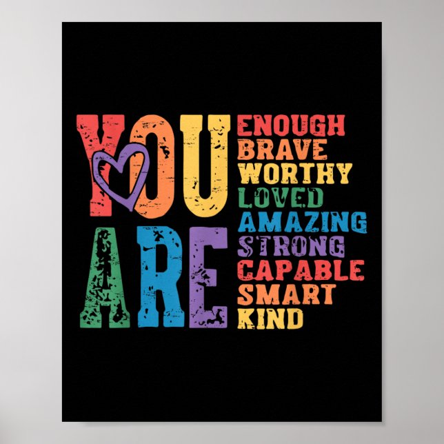 Poster Retro Pride Mental Health You Are Enough Brave Wor (Frente)