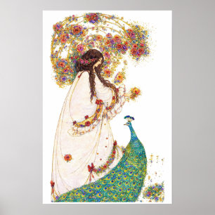 Poster Retro Princesa & Pavão por Jessie King