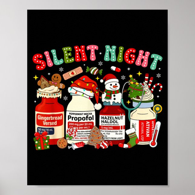 Poster Retro Profol Silent Night Icu Nurses Funny Merry C (Frente)
