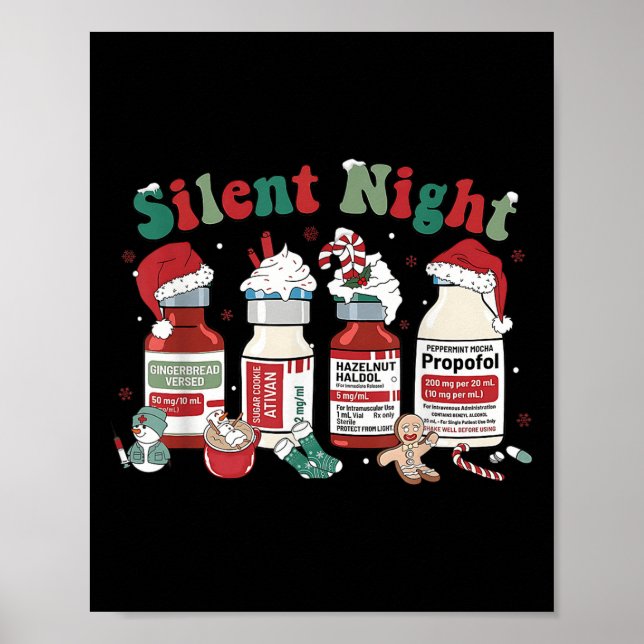 Poster Retro Profol Silent Night Icu Nurses Funny Merry C (Frente)
