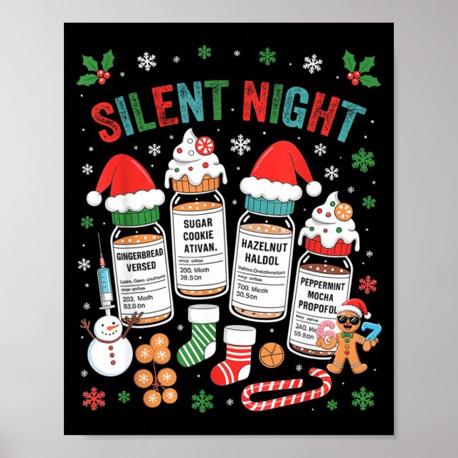 Poster Retro Profol Silent Night Icu Nurses Funny Merry C (Frente)