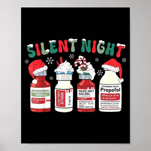 Poster Retro Profol Silent Night Icu Nurses Funny Merry C (Frente)