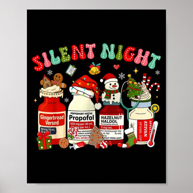 Poster Retro Profol Silent Night Icu Nurses Funny Merry C (Frente)