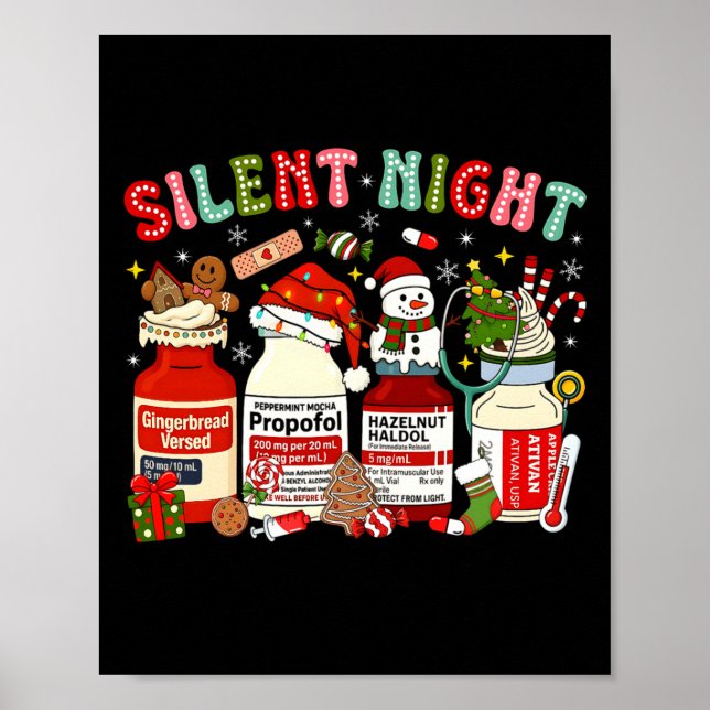 Poster Retro Profol Silent Night Icu Nurses Funny Merry C (Frente)