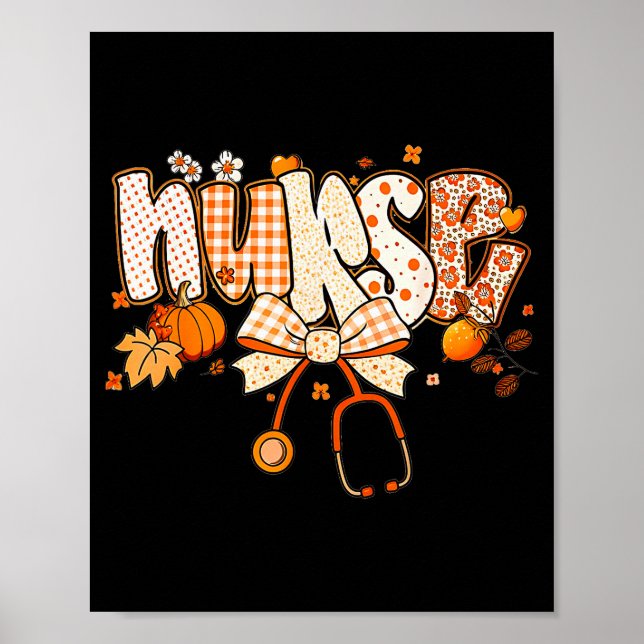 Poster Retro Pumpkin Nurse Life Stethoscope Fall Autumn F (Frente)