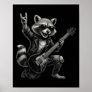 Poster Retro Raccoon Rock Music Gift Men Crianças Mulhere