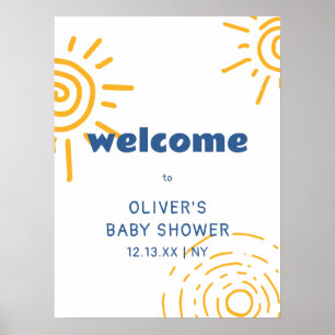 Poster Retro Raio Moderno De Chá de fraldas Sol Bem-Vindo