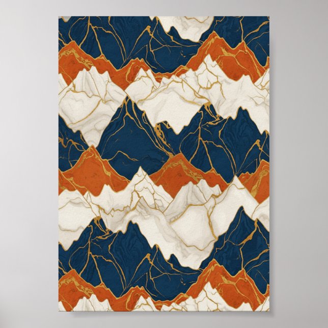 Poster Retro Red Blue Mountain Landscape Art (Frente)