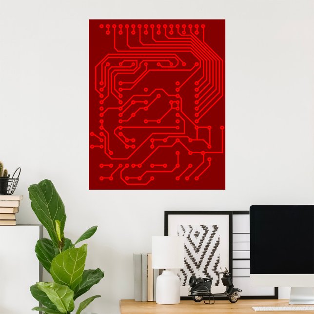 Poster Retro Red Circuit Board Tech Pattern (Criador carregado)