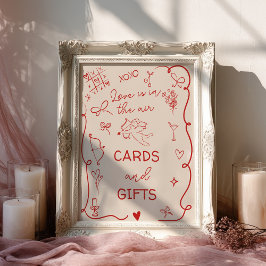 Poster Retro Red Love in the air Bridal Cards gifts Sign