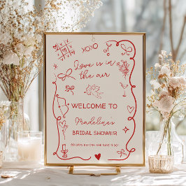 Poster Retro Red Love in the air welcome bridal shower