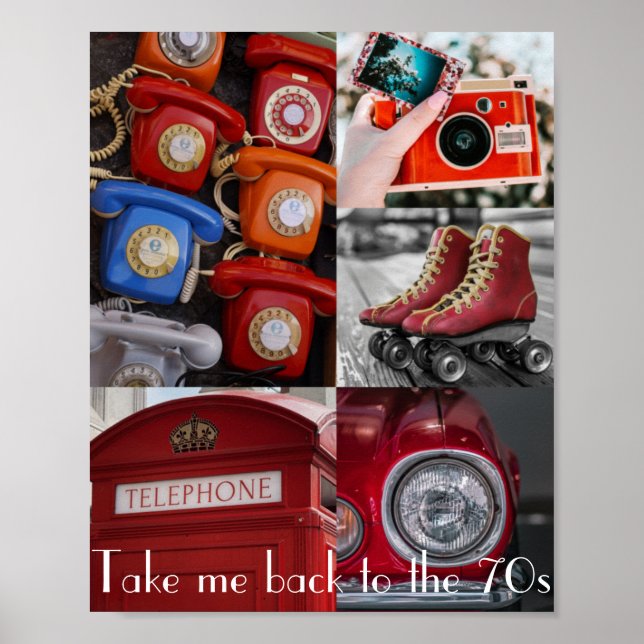 Poster Retro Red Phones Camera Nostalgic Collage Colorful (Frente)