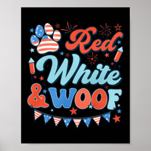 Poster Retro Red White E Woof USA Flag Dog Paw Happy 4th