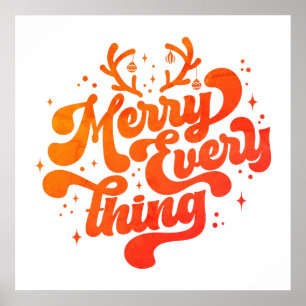 Poster Retro Red White Feliz tudo Feliz Natal