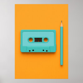 Poster Retro Rewind: Pop Art Cassette Tape with Pencil